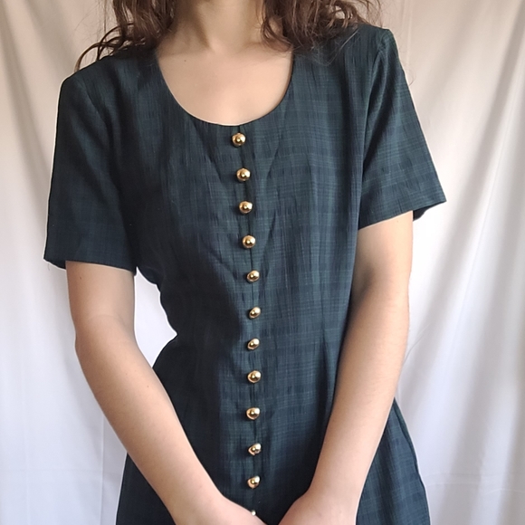 Vintage Dresses & Skirts - Vintage Green & Blue Plaid Dress